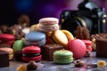 AI generated illustration of an assortment of colorful macarons arranged in a pleasing display