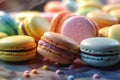 AI generated illustration of an assortment of colorful macarons arranged in a pleasing display