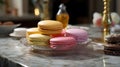 AI generated illustration of an assortment of delicious, multi-colored macarons