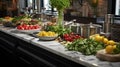 AI-generated illustration of an assortment of fresh vegetables showcased on a kitchen countertop