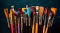 AI generated illustration of an assortment of paint brushes in assorted colors