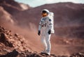 AI generated illustration of an astronaut atop a rocky mountain looking up to the sky