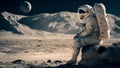 AI generated illustration of an astronaut deep in thought on the moon in the solar system