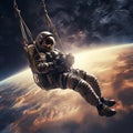 AI generated illustration of an astronaut floating in the space above the Earth Royalty Free Stock Photo