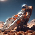 AI-generated illustration of an astronaut in a space suit lounging in a chair on the moon Royalty Free Stock Photo