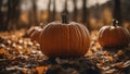 AI generated illustration of an autumn scene featuring vibrant orange pumpkins Royalty Free Stock Photo