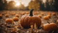 AI generated illustration of an autumn scene featuring vibrant orange pumpkins Royalty Free Stock Photo