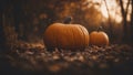 AI generated illustration of an autumn scene featuring vibrant orange pumpkins Royalty Free Stock Photo
