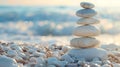 AI generated illustration of a balanced stack of stones on the beach Royalty Free Stock Photo