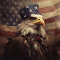 AI generated illustration of a Bald Eagle against an American Flag Royalty Free Stock Photo