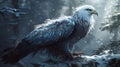 AI-Generated illustration of a bald eagle perched on snow-covered tree branch in a winter landscape Royalty Free Stock Photo