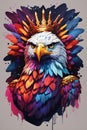 AI generated illustration of a bald eagle portrait in a golden crown on a vibrant background Royalty Free Stock Photo