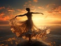 AI generated illustration of a ballerina dancing on a cliff edge Royalty Free Stock Photo