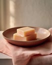 AI generated illustration of bars of soaps on a pink plate Royalty Free Stock Photo