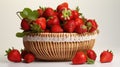 AI generated illustration of a basket filled with ripe red strawberries on a white background Royalty Free Stock Photo