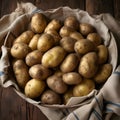 AI generated illustration of a Basket of potatoes on a table Royalty Free Stock Photo