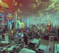 AI generated illustration of a beautiful alternate universe dystopian city design