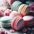 AI generated illustration of a beautiful arrangement of macarons presented on a table