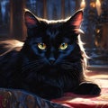 AI generated illustration of a beautiful black feline lying on the floor