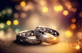 AI generated illustration of beautiful delicate silver wedding rings on a bokeh background Royalty Free Stock Photo