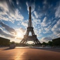 AI generated illustration of a beautiful evening view of the Eiffel Tower in Paris, France