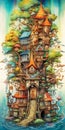 AI generated illustration of a beautiful fantasy village with colorful houses Royalty Free Stock Photo