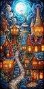 AI generated illustration of a beautiful fantasy village with colorful houses Royalty Free Stock Photo