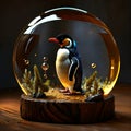 AI generated illustration of A beautiful glass sphere encasing a miniature penguin figure