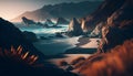 AI generated illustration of a beautiful landscape of a beach with a magnificent sunset