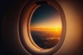 AI generated illustration of beautiful landscape at sunset seen from a plane window - travel concept