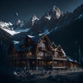 An AI generated illustration of a beautiful mountain scene with a log on the side of a mountain Royalty Free Stock Photo