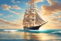 AI generated illustration of a beautiful ocean scene with a grand classic sailship