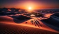 a desert oasis, where the setting sun casts long shadows over the dunes Royalty Free Stock Photo