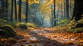 AI generated illustration of a beautiful picturesque autumn forest landscape path