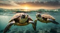 AI generated illustration of a beautiful scene of a sea turtle swimming in a sun-dappled ocean Royalty Free Stock Photo