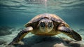 AI generated illustration of a beautiful scene of a sea turtle swimming in a sun-dappled ocean Royalty Free Stock Photo