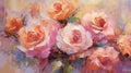 AI generated illustration of a beautiful still life of roses, with vibrant shades of pink and orange Royalty Free Stock Photo