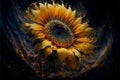 AI-generated illustration of a beautiful sunflower on a dark background. Royalty Free Stock Photo