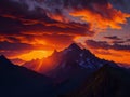 AI generated illustration of a beautiful sunrise over a mountain range with billowing clouds Royalty Free Stock Photo
