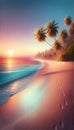 sunset beach scene with palm trees and footprints in the sand Royalty Free Stock Photo