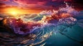 a sunset waves and ocean waves in the water at sunset Royalty Free Stock Photo