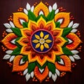 AI generated illustration of a beautiful vibrant mandala pattern on a wooden background