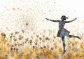 AI generated illustration of a beautiful watercolor painting of a young woman standing in a field