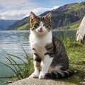 a cat that is sitting on a rock by the water Royalty Free Stock Photo