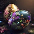 AI Generated illustration from beautify colorful Easter eggs group on brown background