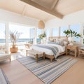 AI generated illustration of a bedroom with ocean view, newly renovated