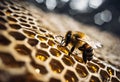 AI generated illustration of a bee perched atop a honeycomb