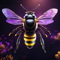 AI generated illustration of A bee sitting atop a cluster of yellow flowers