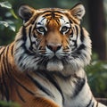 AI generated illustration of a Bengal tiger resting on green grass Royalty Free Stock Photo