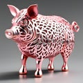 AI generated illustration of a big pink pig sculpture on a solid grey background